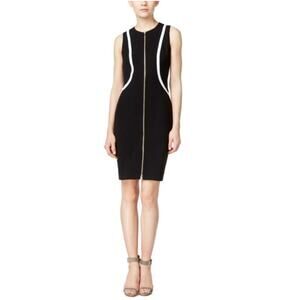 Calvin Klein Black White Trim Zip Front Sleeveless Sheath Dress Womens 14 Career